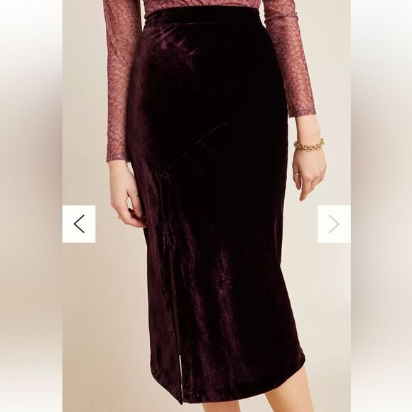 Maeve Purple Velvet Pencil Midi Skirt | Size 8 - Picture 2 of 9